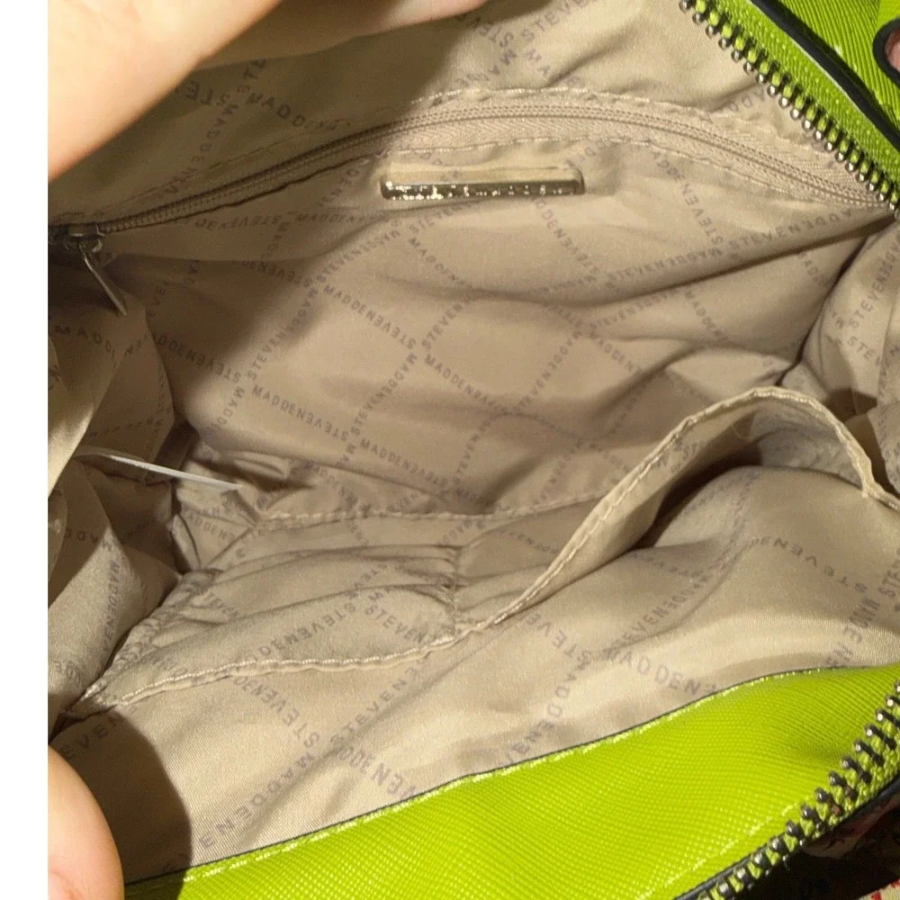 Steve Madden Lime Green Saffiano Satchel Crossbody Bag with Floral Scarf Chic